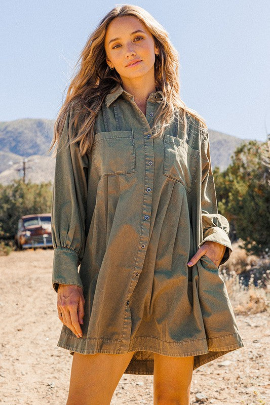 Felicity Long Sleeve Pleated Shirt Dress
