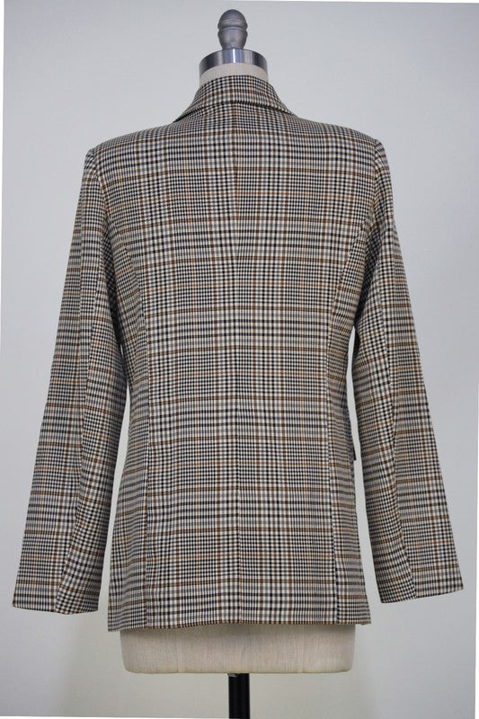 Sophia Two Button Stretch Plaid Blazer