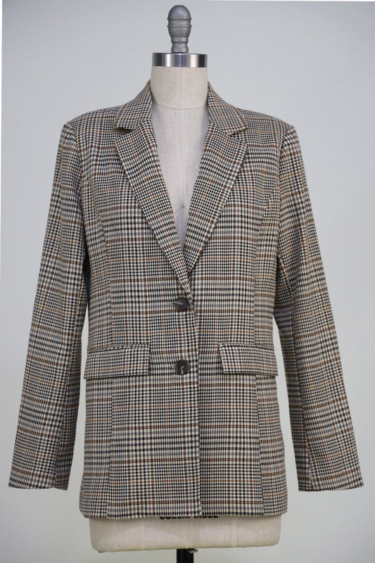 Sophia Two Button Stretch Plaid Blazer