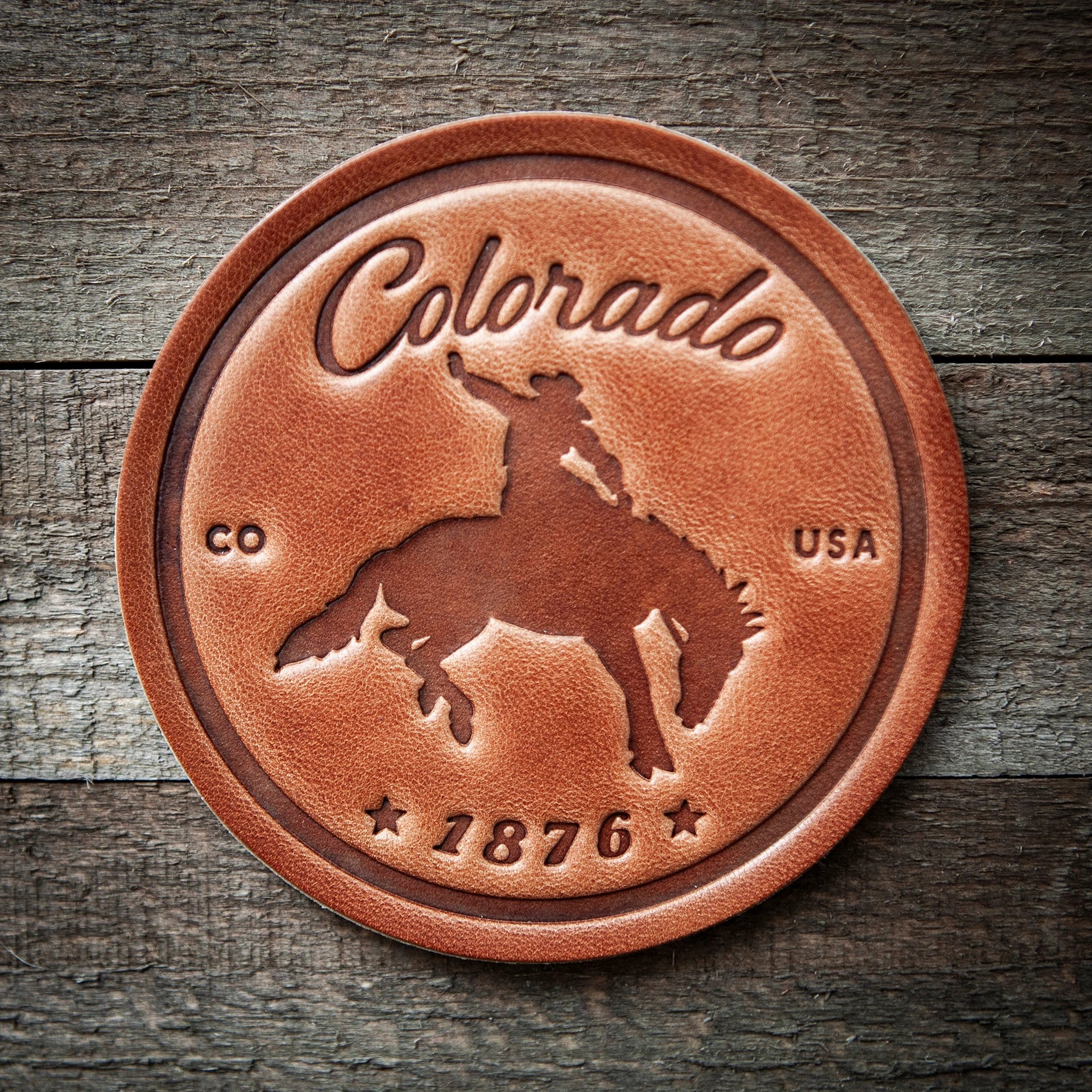 Colorado Bronco Leather Coasters