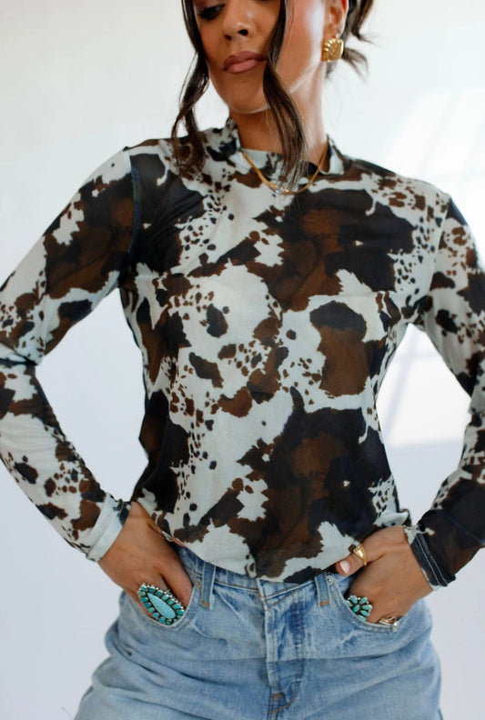 Brown Cowhide Sheer Top