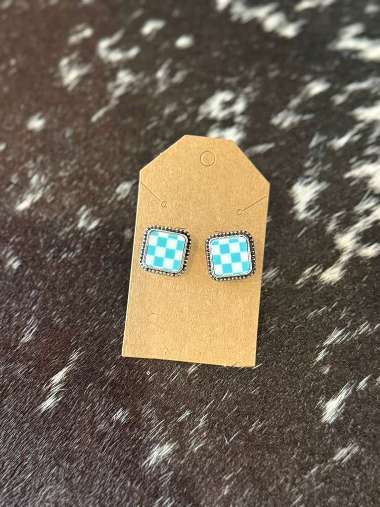 Square Check Earrings